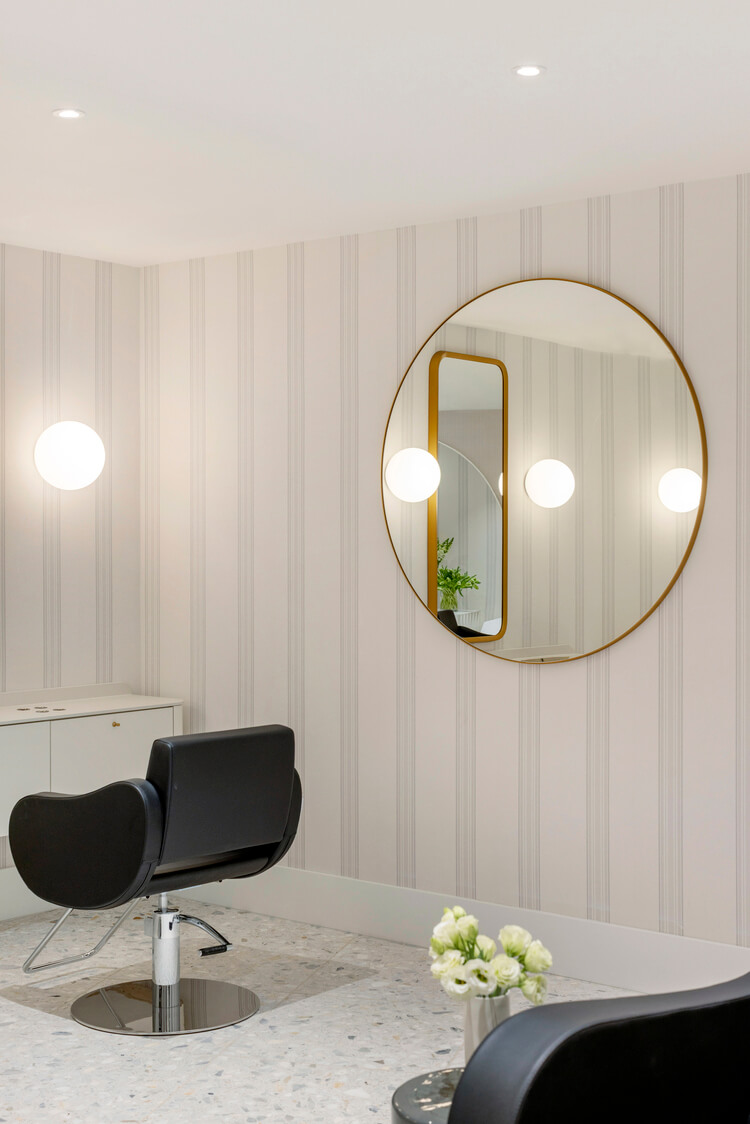 Wish Dry Bar Vancouver styling chair with round mirror