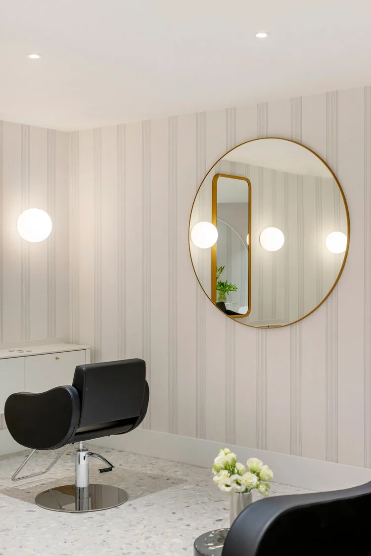 Wish Dry Bar Vancouver styling chair with round mirror