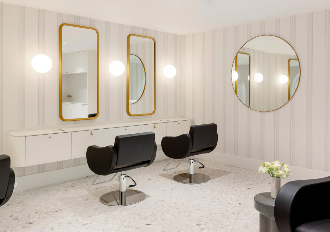 Wish Dry Bar Vancouver styling stations with gold-framed mirrors