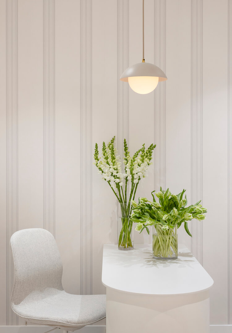 Wish Dry Bar Vancouver reception desk with pendant light