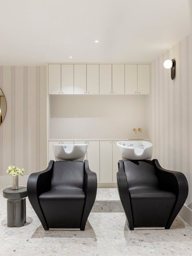 Wish Dry Bar Vancouver wash stations with terrazzo flooring