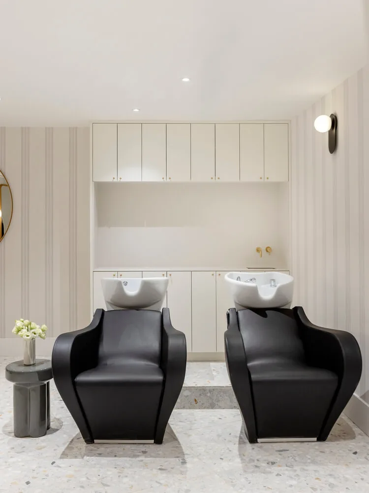 Wish Dry Bar Vancouver wash stations with terrazzo flooring