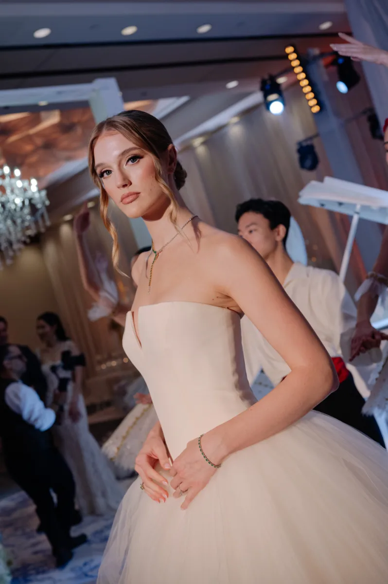 Bride with a soft styled updo before her Vancouver wedding