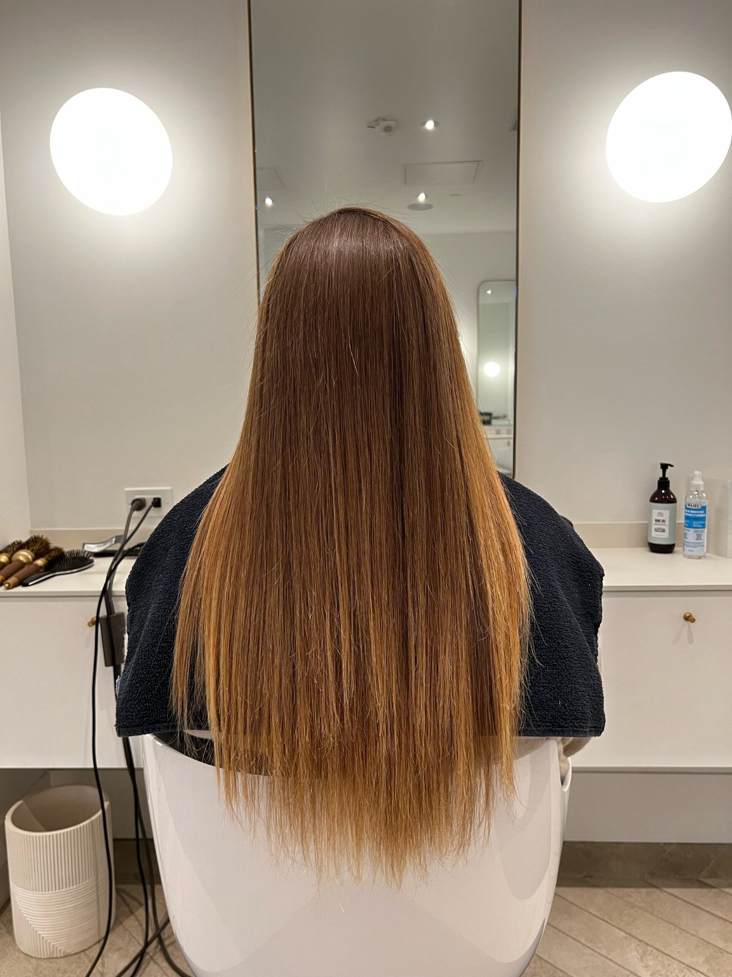 Sleek straight hair blowout result